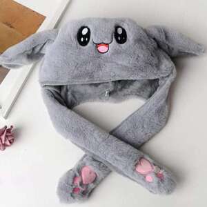 Gray bunny ears hat with moving ears, plush, cute, funny, for adults and kids, Dollcini - Babies & Toddler