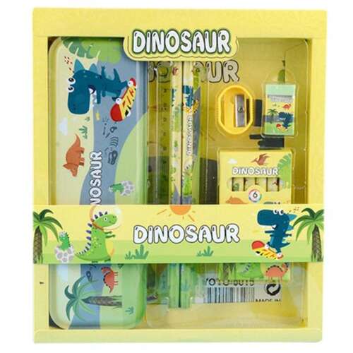 Dollcini, Dinosaur Theme Gyermek írószerek, Animal World irodaszer doboz, kombinált iskolai kellékek, 410101, zöld