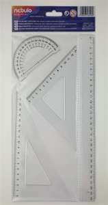 NEBULO 4 piece plastic ruler set, includes a 30cm ruler, 18cm protractor, 13cm triangle ruler, and a 60 degree triangle ruler - Nebulo