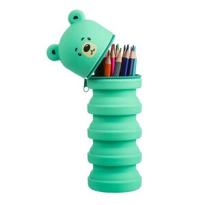 Open NEBULO bear pencil case filled with colored pencils - Nebulo