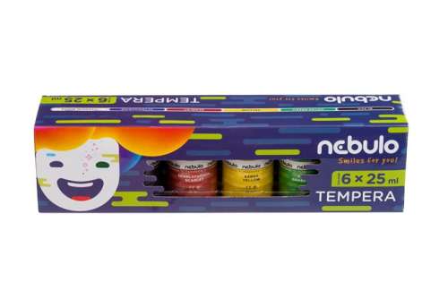 NEBULO Tempera készlet, tégelyes, 25 ml, NEBULO, 6 különböző szín