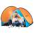 Family enjoying Springos pop-up beach tent, blue and orange