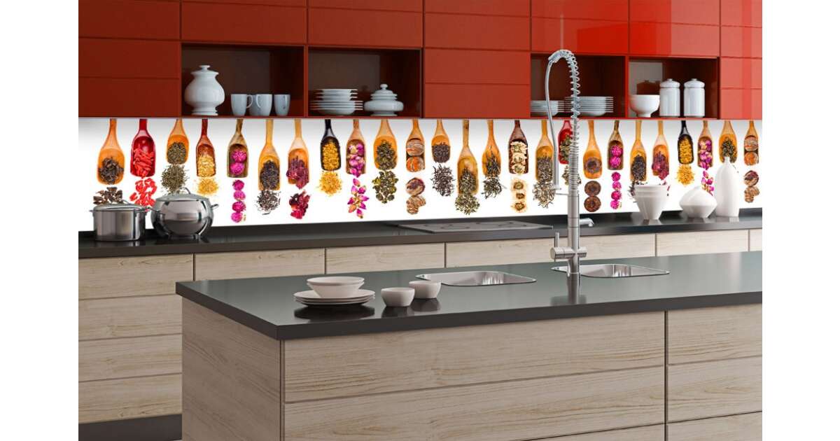 Szárított fűszerek, konyhai matrica hátfal, 350 cm | Pepita.hu