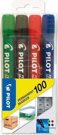 PILOT Alkoholos marker, 1 mm, kúpos, PILOT "Permanent Marker 100", 4 szín 31546538
