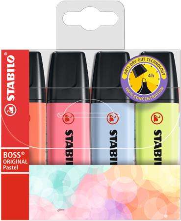 STABILO BOSS Original Pastel highlighter set, 4 colors, 2-5 mm line width