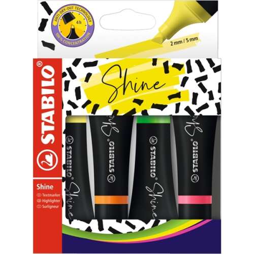 STABILO Shine Textmarker-Set, 4 Neonfarben, 2-5 mm Strichstärke