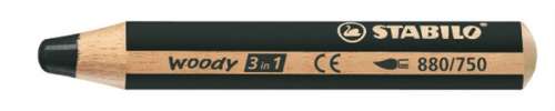 STABILO Színes ceruza, kerek, vastag, STABILO "Woody 3 in 1", fekete