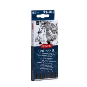 Tűfilc szett, 0,05/0,1/0,2/ 0,3/0,5/0,8 mm, DERWENT "Line Marker", fekete 57898490 