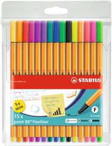 STABILO Point 88 Fineliner Pens, 15 pack, 0.4mm, assorted colors, including neon - Pen & Pencil