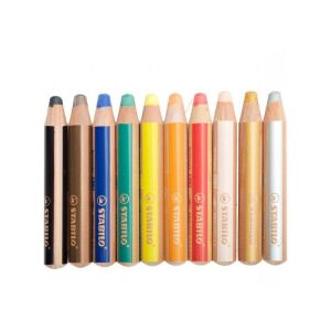 STABILO Woody 3 in 1 Buntstifte, Set mit 10 verschiedenen Farben - Farbstifte