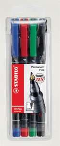 STABILO OHPen Permanent Fine 0.7mm marker set, 4 colors, blue, red, green, black - Permanent marker