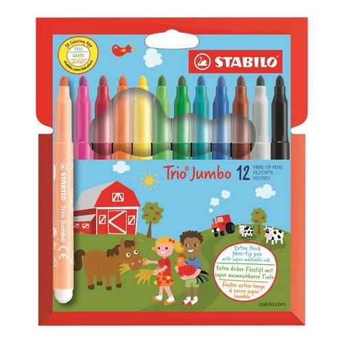 STABILO Felt-tip Pen Set, 3 mm, STABILO "Trio Jumbo", 12 different colours