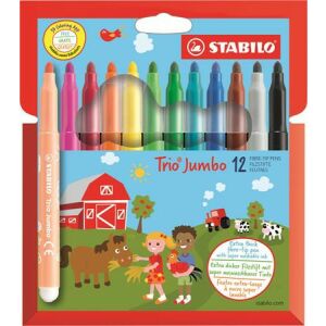 STABILO Trio Jumbo Filzstifte, 12 verschiedene Farben, auswaschbare Tinte, perfekt für Kinder - Zeichengeräte
