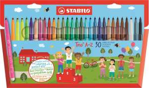 STABILO Trio A-Z 30 culori, stilouri cu vârf fin, 0,7 mm, perfecte pentru scris și colorat - Instrumente de desen