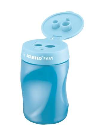 STABILO Easy pencil sharpener, blue, 3 hole, with container, for right-handed