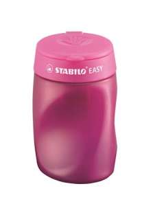STABILO Easy pink pencil sharpener with three holes and a built-in pencil shavings container - Pencil Sharpener