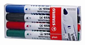 STABILO Set de markere pentru tablă, 1-5 mm, tăiate, STABILO Plan, 4 culori diferite 31547216 Markere whiteboard