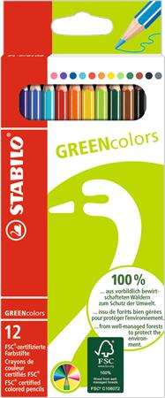 STABILO Coloured pencil set, hexagonal, STABILO "GreenColors", 12 different colours