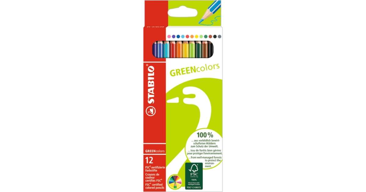 STABILO Buntstiftset, sechseckig, STABILO "GreenColors", 12 verschiedene Farben 31547292