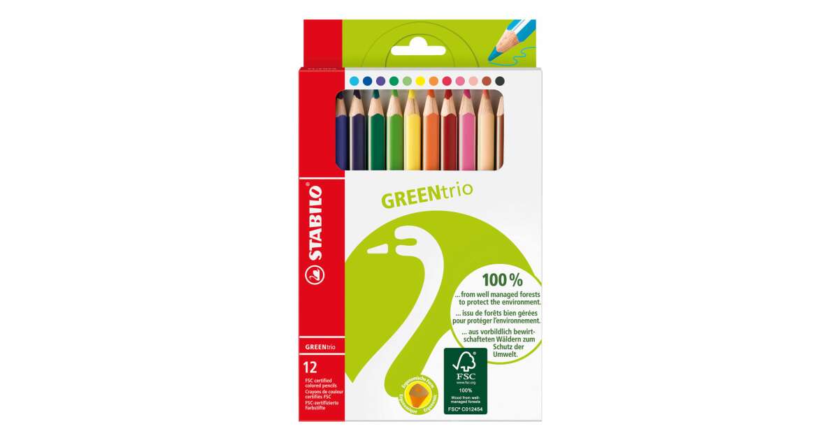 STABILO Coloured pencil set, triangular, thick, STABILO  "GreenTrio", 12 different colours