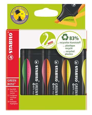 STABILO Highlighter set, 2-5 mm, STABILO "Green Boss", 4 different colours