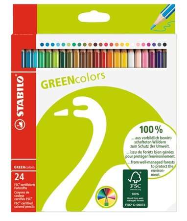 STABILO GreenColors 24 creioane colorate într-o cutie, certificate FSC