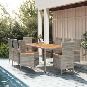 9-piece grey polyrattan garden dining set with cushions, in use - Garden Set
