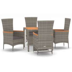 5 piece grey polyrattan garden dining set with cushions - Garden Set