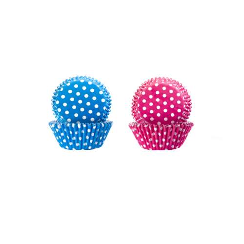 100 pack of Ibili muffin baking cups, polka dot design, blue and pink, 7.5x3.5 cm