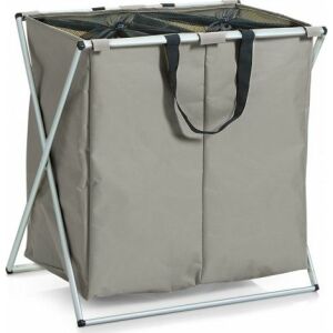 Zeller Doppel Wäschekorb, Grauer Polyester Aluminiumrahmen, Faltbarer Schmutzwäschekorb - Wäschekörbe