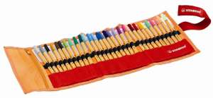 STABILO Point 88 fineliner pen set, 30 assorted colors, 0.4 mm, retractable, neon colors, in a roll-up case - Pen & Pencil