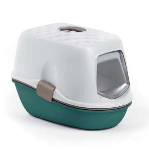 STEFANPLAST FURBA Top Chic Fedett macska WC szitával sötétzöld / fehér 39x59x43cm fedett macskaalom tálca szitával, sötétzöld és fehér színben - Macska WC