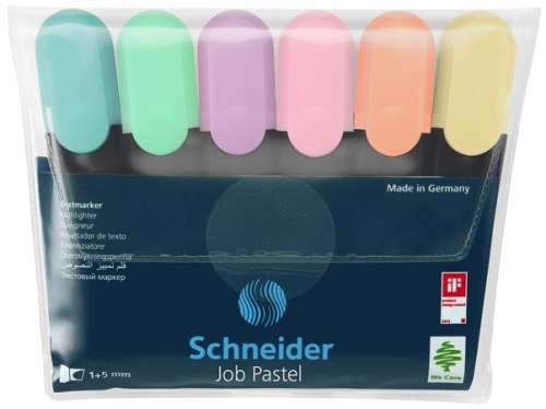 Sada zvýrazňovačov SCHNEIDER, 1-5 mm, SCHNEIDER &rdquo;Job Pastel&rdquo;, 6 rôznych pastelových farieb