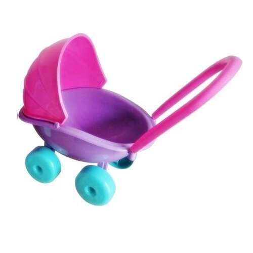 Műanyag játék babakocsi lecsukható árnyékolóval – járássegítő játék és baba kiegészítő kislányoknak vidám színekben - 41 x 30 x 44 cm (BBJ)
