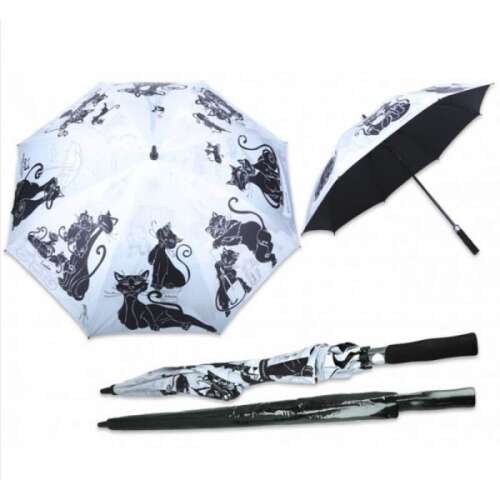 Crazy Cat esernyő fekete macskás mintával, 93 cm hosszú, CARMANI márka