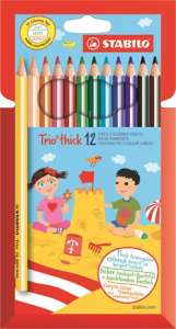 STABILO Trio Thick 12 pack of thick triangular colored pencils, 12 different colors, perfect for kids - Colored Pencil