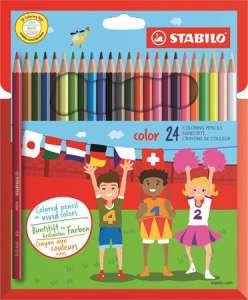 STABILO Color 24 Colored Pencils, set of 24 vibrant colors, ideal for school, includes 10 basic colors and 2 fluorescent colors - Colored Pencil