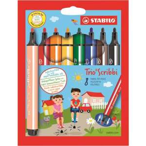 STABILO Trio Scribbi 8-piece felt-tip pen set, featuring 8 different colors, ideal for kids - Marker