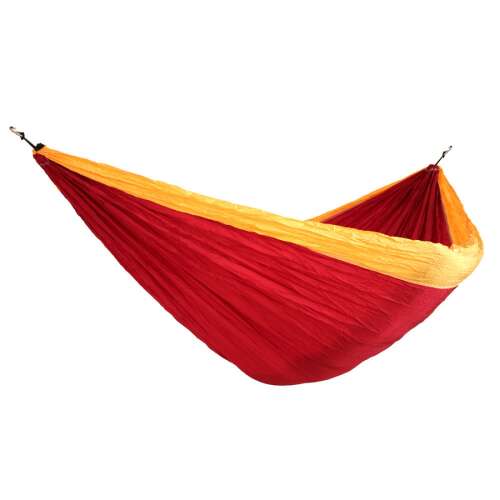 TTTM dupla túrafüggőágy, aranysárga-bordó, 2x5m, kötéllel, kemping függőágy