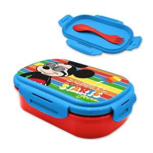 Disney Mickey Mouse Summer Starts lunch box and cutlery set, red and blue plastic, with spoon and fork - Feeding