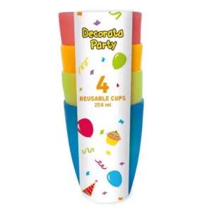 Decorata Party 4 darabos színes, újrahasználható műanyag pohár szett, 250ml - Műanyag pohár