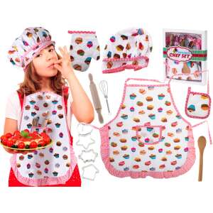Children's chef set with apron, hat, gloves, rolling pin, spoon, cookie cutters, and whisk - Kik
