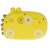 Rückseite des gelben Krokodil-förmigen Blasenbläser Bade-Spielzeugs mit Saugnäpfen, Marke Grechi