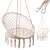 Hanging chair with a round seat and a back, made of cotton rope and metal frame, in ecru color, 80cm in diameter