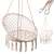 Hanging chair with a round seat and a back, made of cotton rope and metal frame, in ecru color, 80cm in diameter