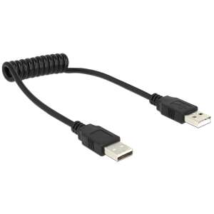 Delock USB 2.0-A male to USB 2.0-A male coiled cable, black, 20-60 cm - USB Cable