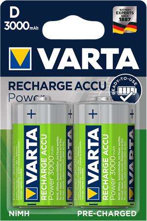 VARTA Wiederaufladbare Batterie, D-Golie, 2x3000 mAh, vorgeladen, VARTA "Power"