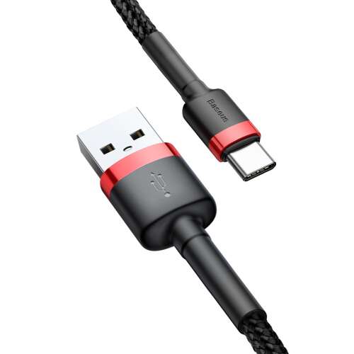 Baseus Cafule USB-C - USB-A kábel, 3A, 1m, piros-fekete, fonott
