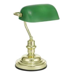 EGLO Banker Green And Brass Metal And Glass Bankers Table Lamp, (L