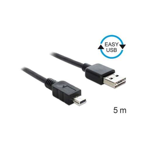 Delock 83365 EASY-USB 2.0 A-típusú mini-B USB kábel, 5 méter hosszú, fekete - USB kábel
